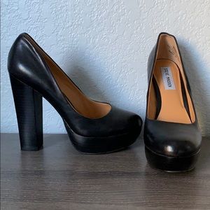 Platform black leather heels